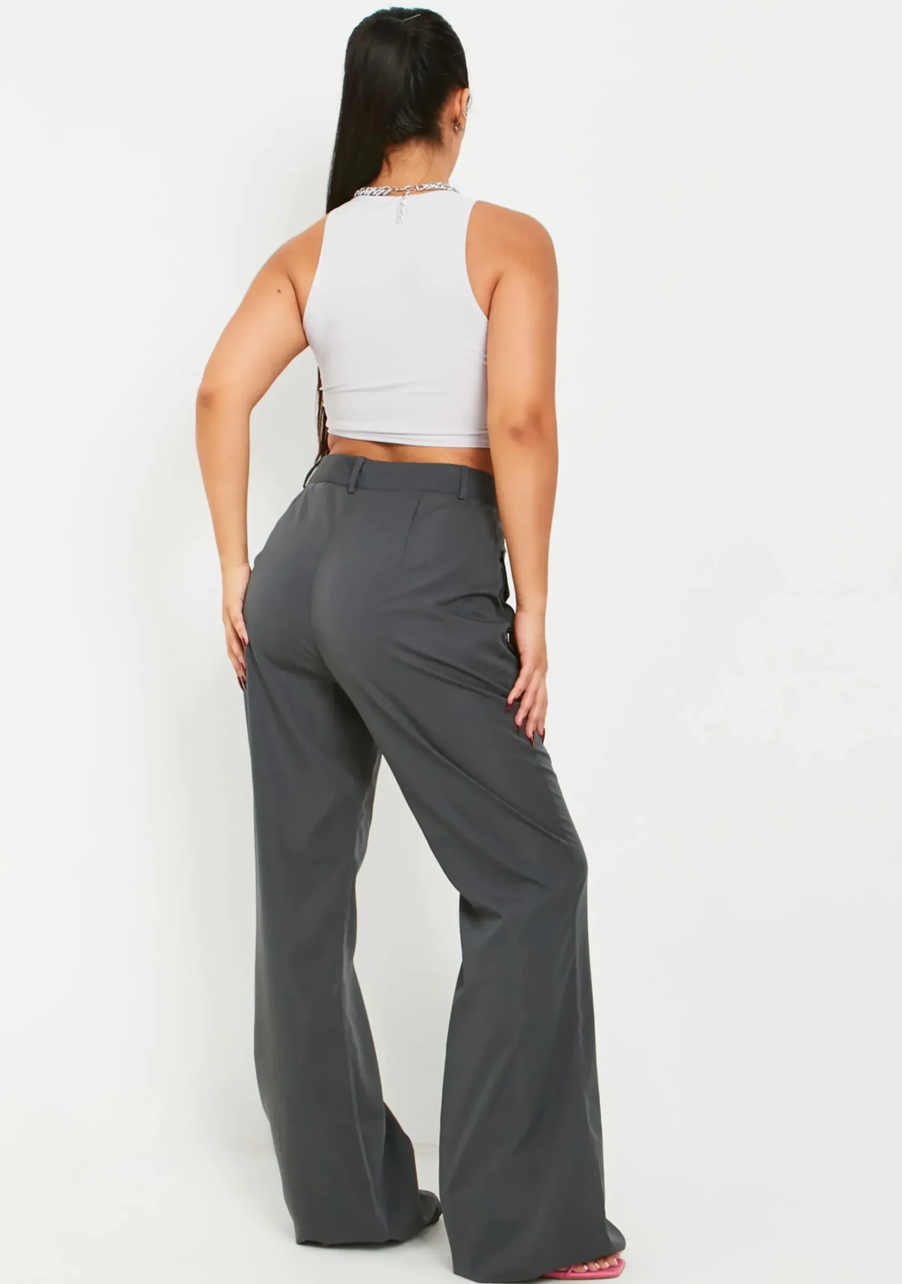 Cheap Laura Charcoal Pocket Detail Straight Leg Cargo Trousers Women Trousers
