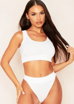 Clearance Laura Ivory Ribbed Cropped Vest Top Women Seamless & Shapewear