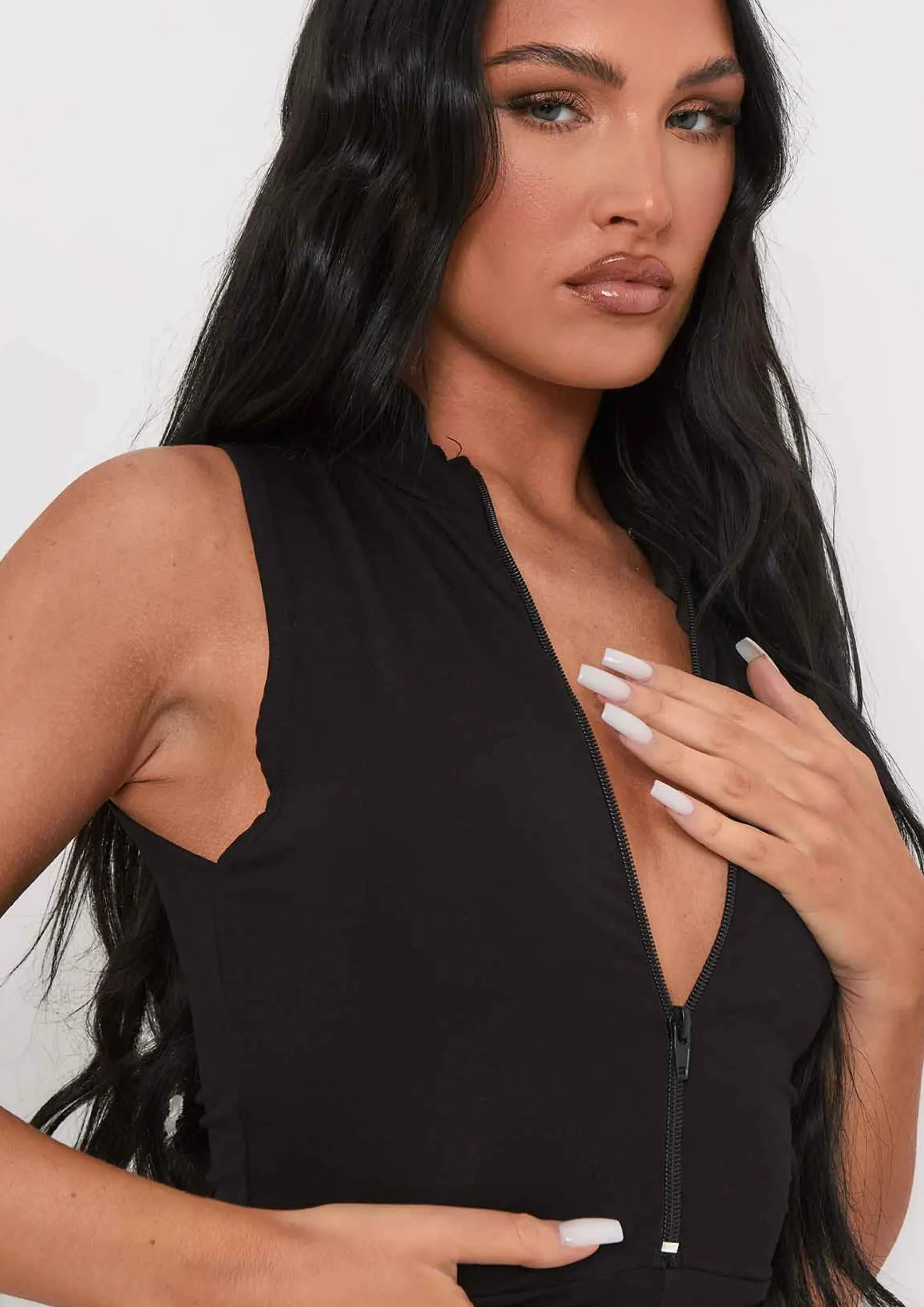 Discount Lauren Black Sleeveless Thick Jersey Zip Up Jumpsuit Women Jumpsuits & Playsuits