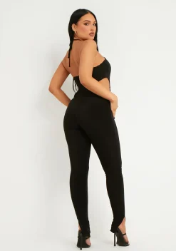 Outlet Laurie Black Halter Double Layer Slinky Cut Out Jumpsuit Women Jumpsuits & Playsuits