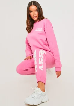 Outlet Layla Pink Slogan Joggers Women Tracksuits