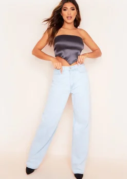 Layla Charcoal Satin Tie Back Crop Top^Missy Empire Fashion