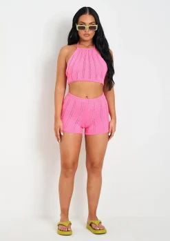 Laylani Pink Stitch Detail Knit Halter Neck Top^Missy Empire Best