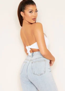 Layla White Satin Tie Back Bandana Crop Top^Missy Empire Best Sale
