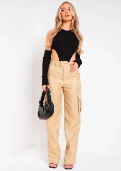 Layna Black Rib Knitted High Leg Bodysuit With Sleeves^Missy Empire Fashion
