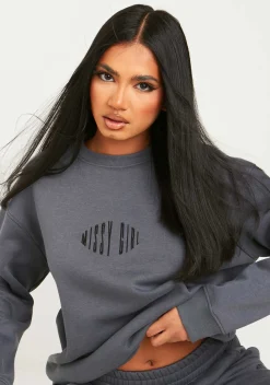 Sale Leah Charcoal Missy Girl Embroidered Oversized Sweatshirt Women Tracksuits