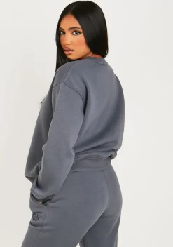 Sale Leah Charcoal Missy Girl Embroidered Oversized Sweatshirt Women Tracksuits
