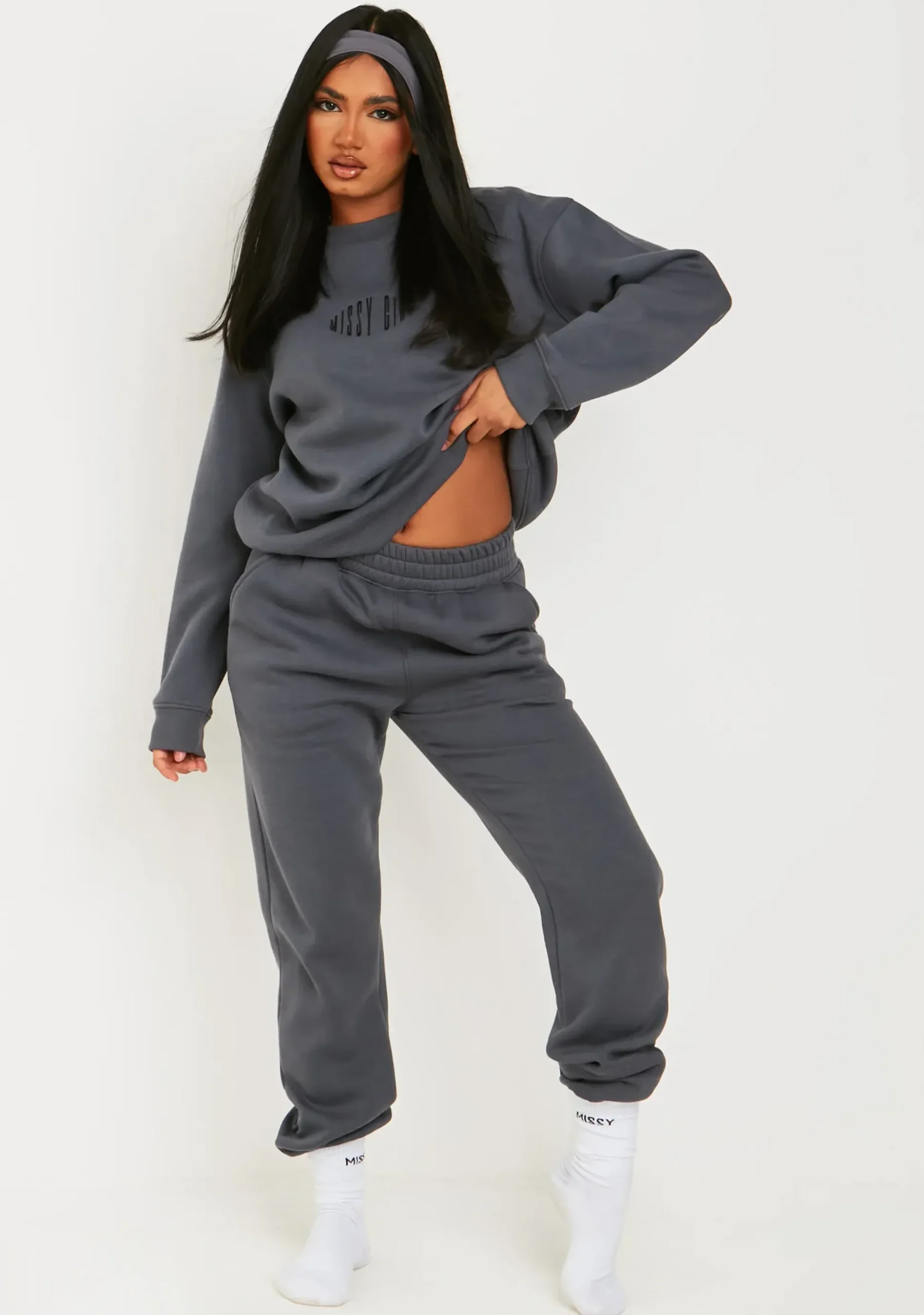 Sale Leah Charcoal Missy Girl Embroidered Oversized Sweatshirt Women Tracksuits