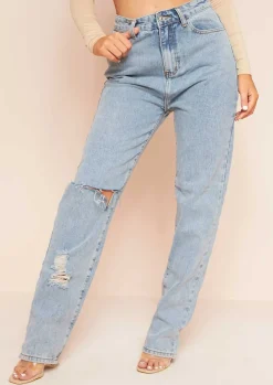 Leana Denim Distressed Knee Rip Jeans^Missy Empire Fashion