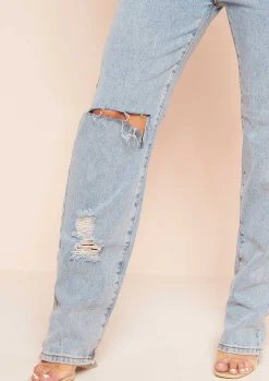 Leana Denim Distressed Knee Rip Jeans^Missy Empire Fashion