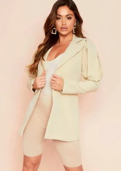 Leena Beige Extreme Puff Sleeve Blazer^Missy Empire Shop