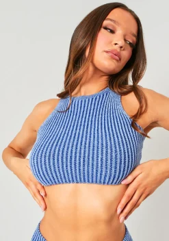 Leia Blue Contrast Knit Racer Crop Top^Missy Empire Sale