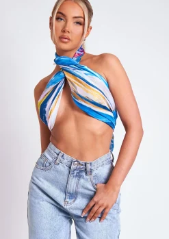 Leia Blue Print Scarf Top^Missy Empire Sale