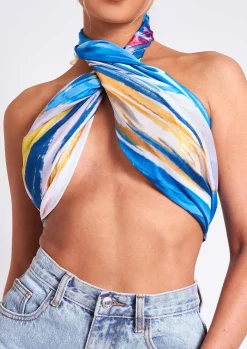 Leia Blue Print Scarf Top^Missy Empire Sale
