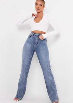 Leona Cream V Neck Collar Ribbed Crop Top^Missy Empire Sale