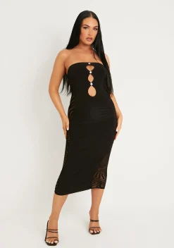 Store Letitia Black Bandeau Flock Midi Dress Women Dresses