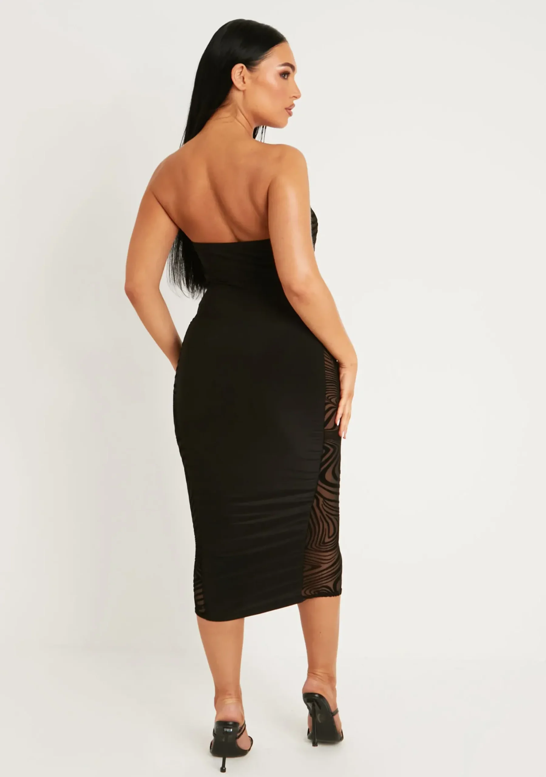 Store Letitia Black Bandeau Flock Midi Dress Women Dresses