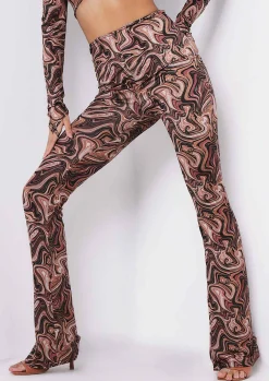 Cheap Lianna Brown Print High Waisted Flared Trousers Co-Ord Women Trousers
