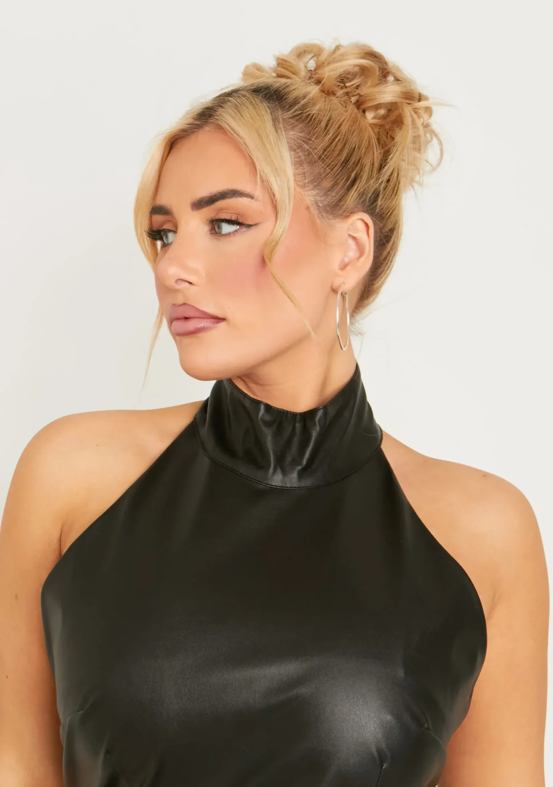 Fashion Libbie Black Pu High Neck Mini Dress Women Dresses