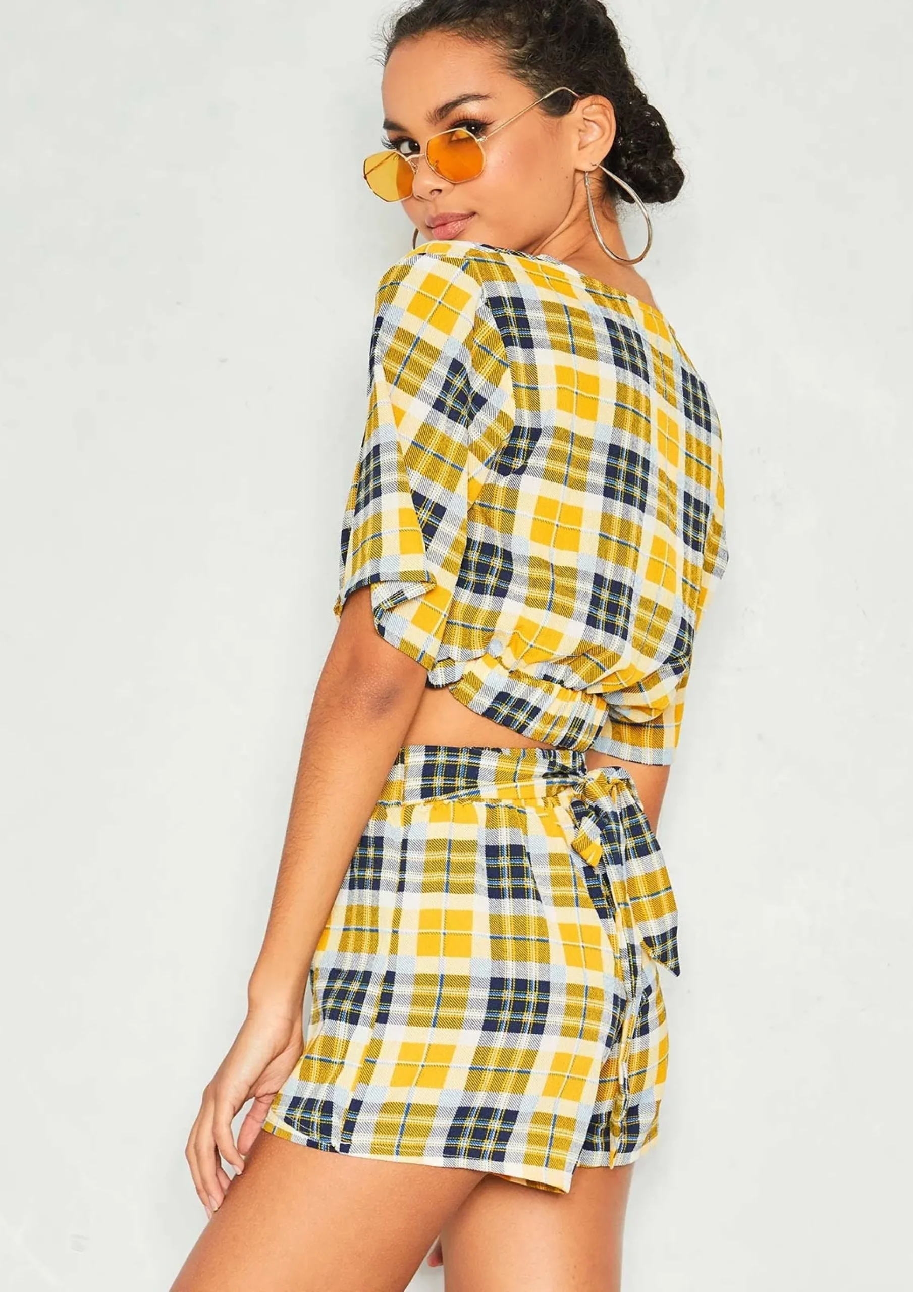Flash Sale Libby Yellow Check Crop Top Shorts Co-Ord Set Women Shorts