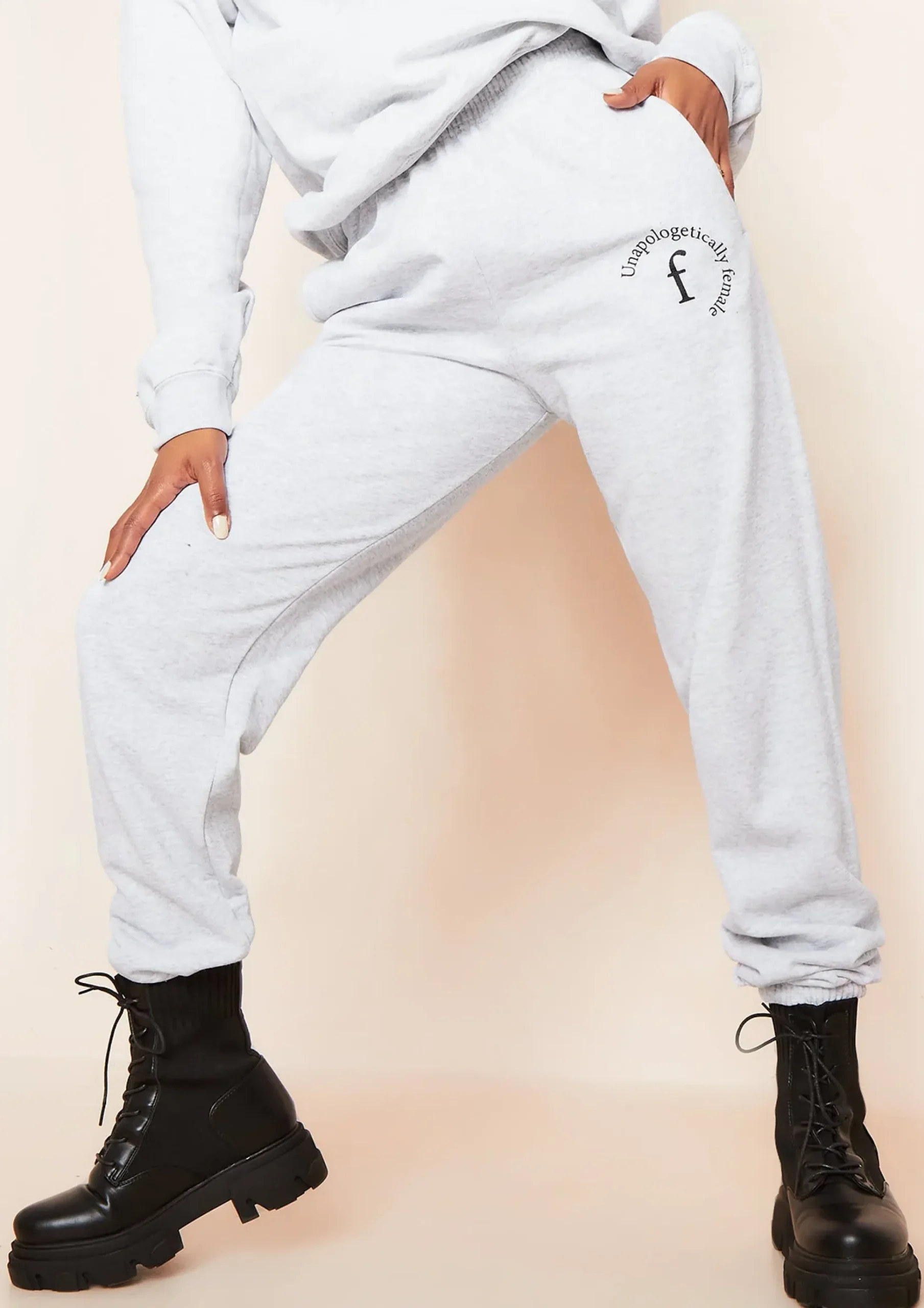 Online Lila Grey Unapologetically Female Slogan Oversized Tracksuit Joggers Women Loungewear