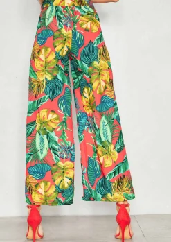 Shop Linda Red Palm Print Flare Trousers Women Trousers