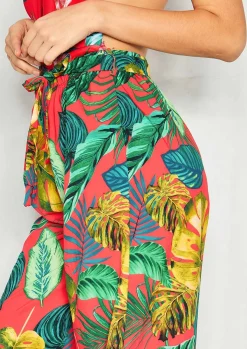 Shop Linda Red Palm Print Flare Trousers Women Trousers