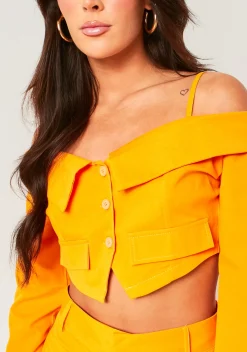 Liora Orange Fold Over Tailored Long Sleeve Top^Missy Empire Discount