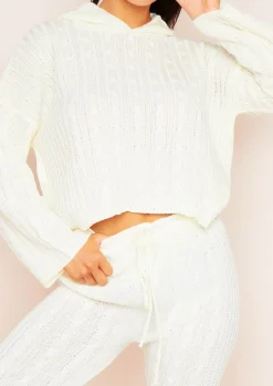 Clearance Lisa Cream Cable Knitted Hoodie Co-Ord Set Women Loungewear