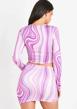Lissy Purple Printed Ruched Top^Missy Empire Cheap