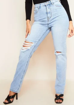 London Light Wash Ripped Jeans^Missy Empire Hot