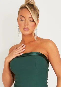 Online Lorena Dark Green Satin Trim Bandeau Mini Dress Women Dresses