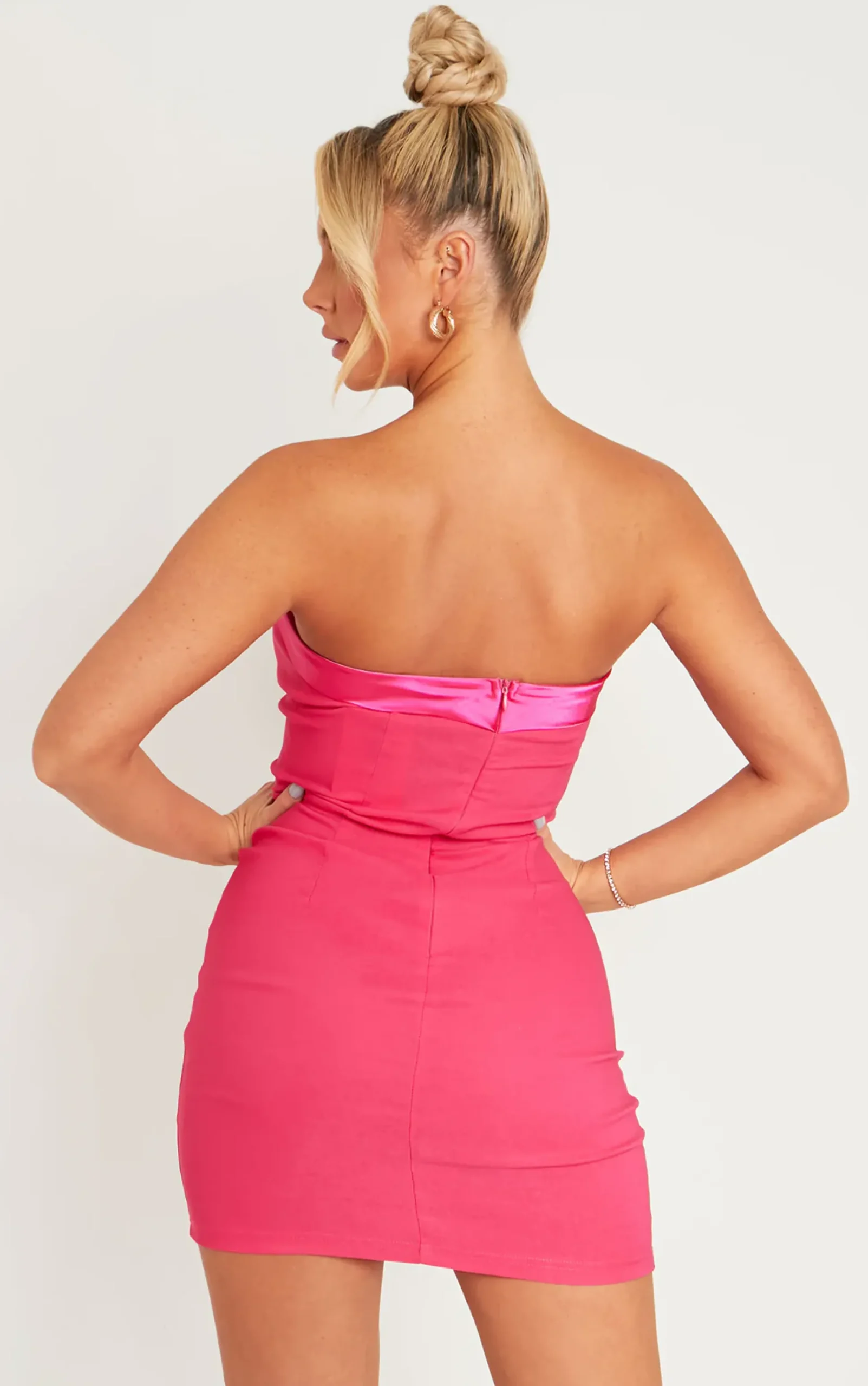 Store Lorena Hot Pink Satin Trim Bandeau Mini Dress Women Dresses