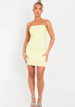 Flash Sale Lorena Lemon Satin Trim Bandeau Mini Dress Women Dresses