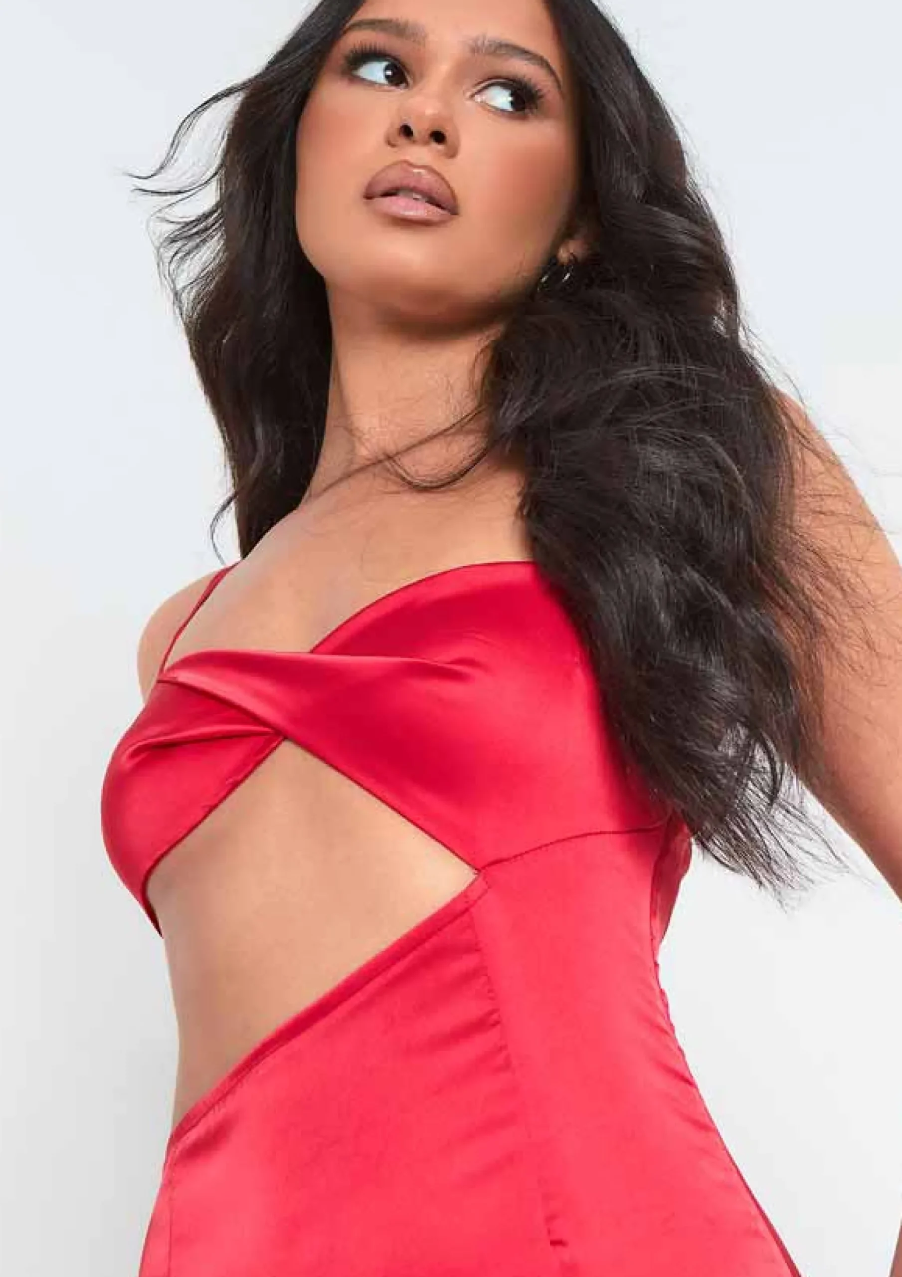 Sale Lorna Red Satin Cut Out Side Mini Dress Women Dresses