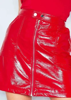 Lotte Red Vinyl Front Zip Mini Skirt^Missy Empire Shop