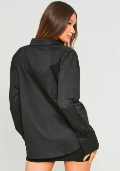 Lottie Black Oversized Shirt With Pocket Detail^Missy Empire Cheap