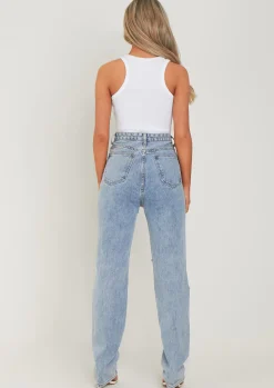 Lucie Light Blue Ripped Straight Leg Jeans^Missy Empire Shop