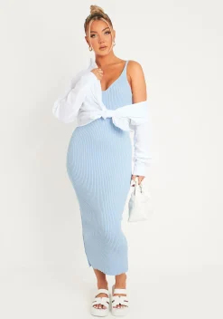 Hot Luella Blue Rib Knit Midi Dress Women Dresses
