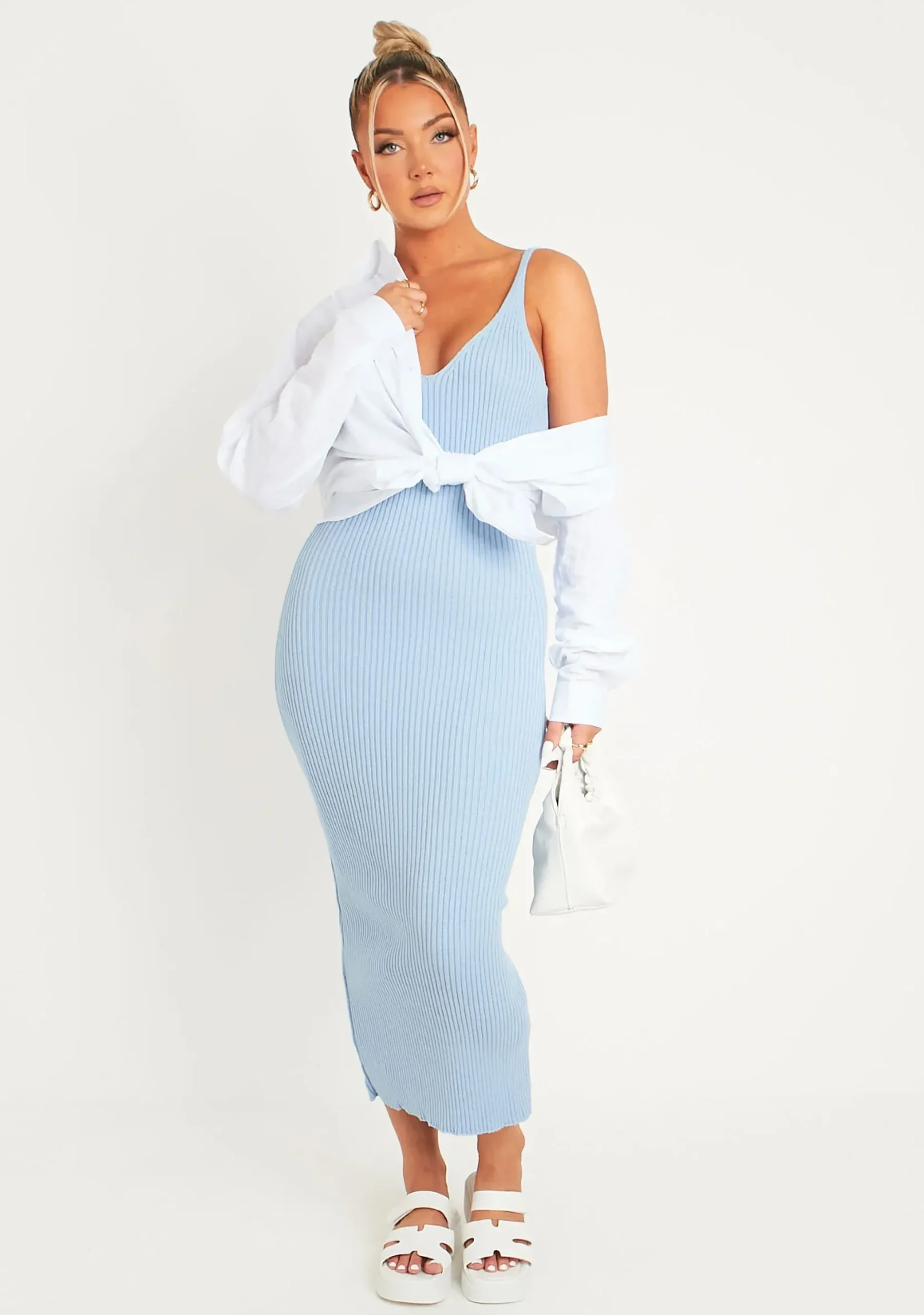 Hot Luella Blue Rib Knit Midi Dress Women Dresses