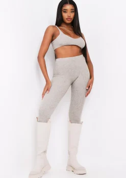 Cheap Lyla Oatmeal Knitted Ribbed Leggings Women Loungewear