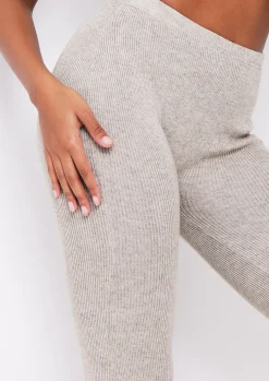 Cheap Lyla Oatmeal Knitted Ribbed Leggings Women Loungewear