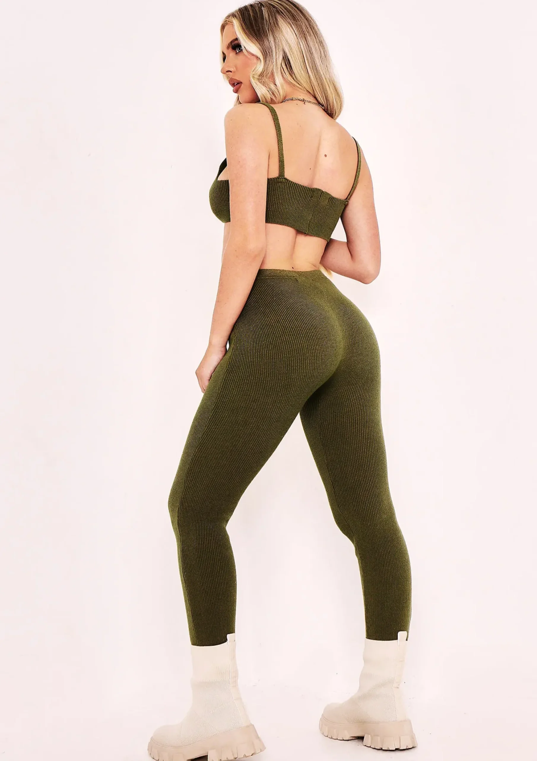 Best Lyla Olive Knitted Ribbed Leggings Women Leggings