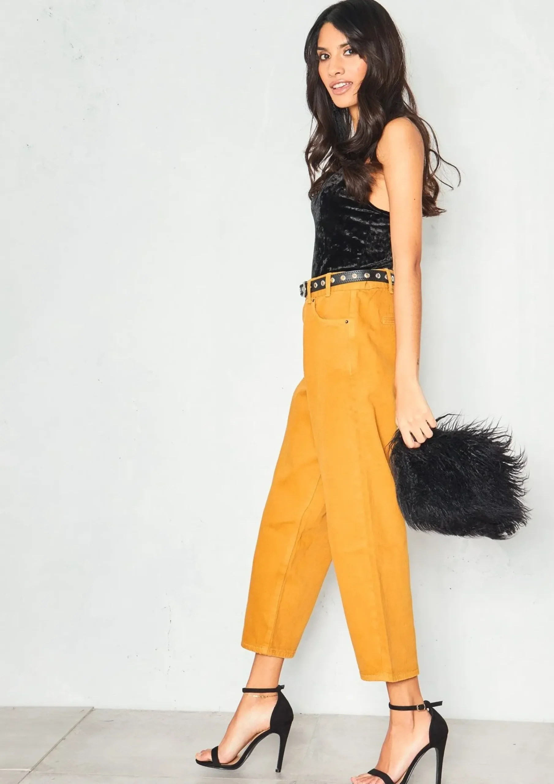 Lynne Mustard Denim Cropped Mom Jeans^Missy Empire Cheap