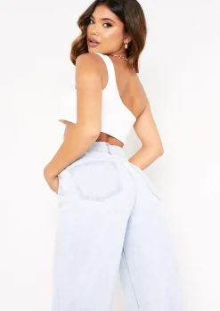Mabel Cream One Shoulder Ribbed Crop Top^Missy Empire New