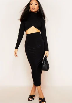 Maddie Black Double Thickness Slinky Midaxi Bodycon Skirt^Missy Empire Hot