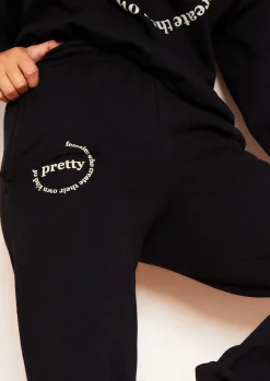 Madison Black Slogan Casual Joggers^Missy Empire Cheap