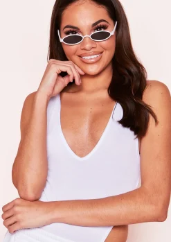 Maggie White Plunge Sleeveless Bodysuit^Missy Empire Fashion