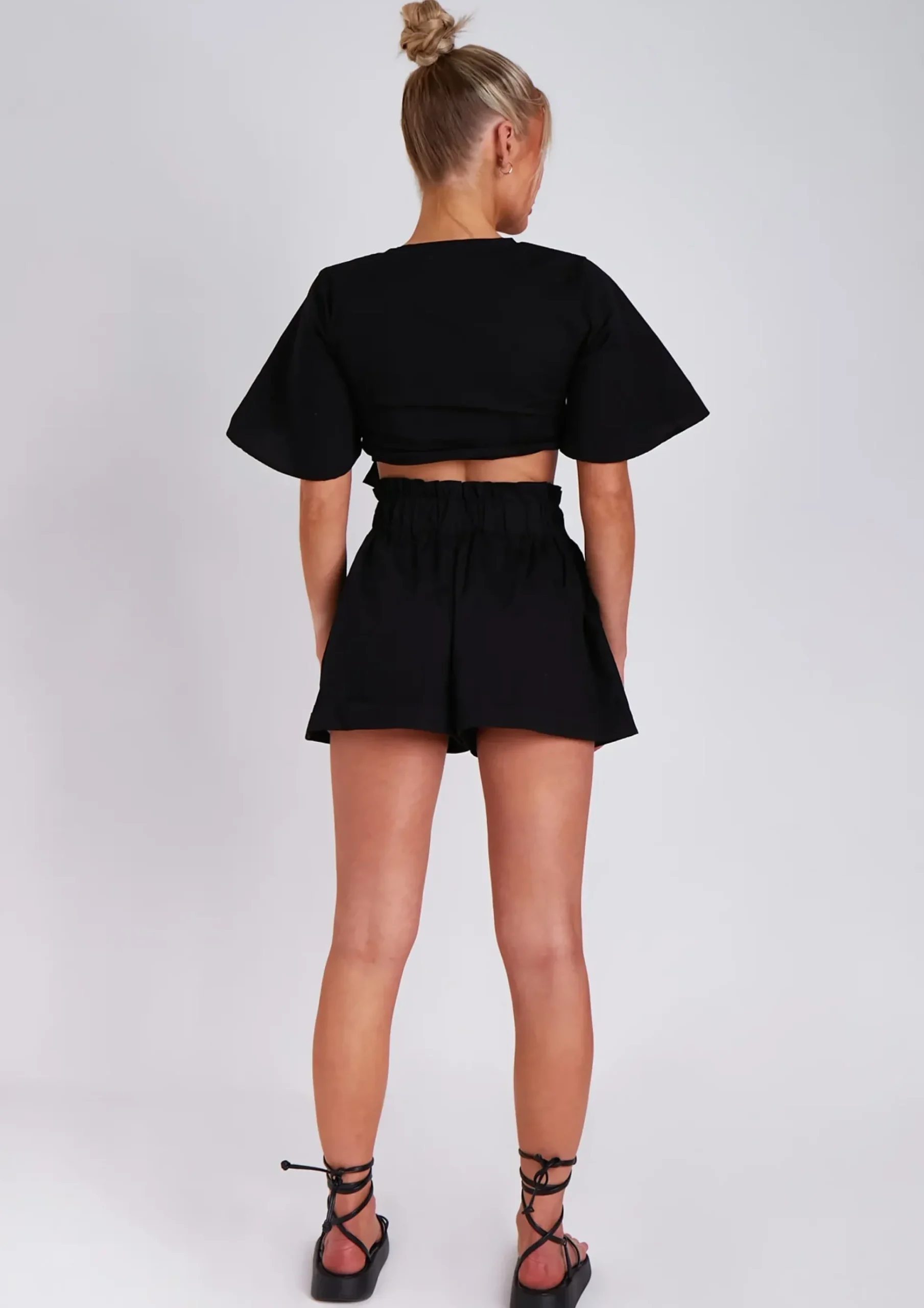 Best Sale Mai Black Bow Shorts And Top Set Women Shorts