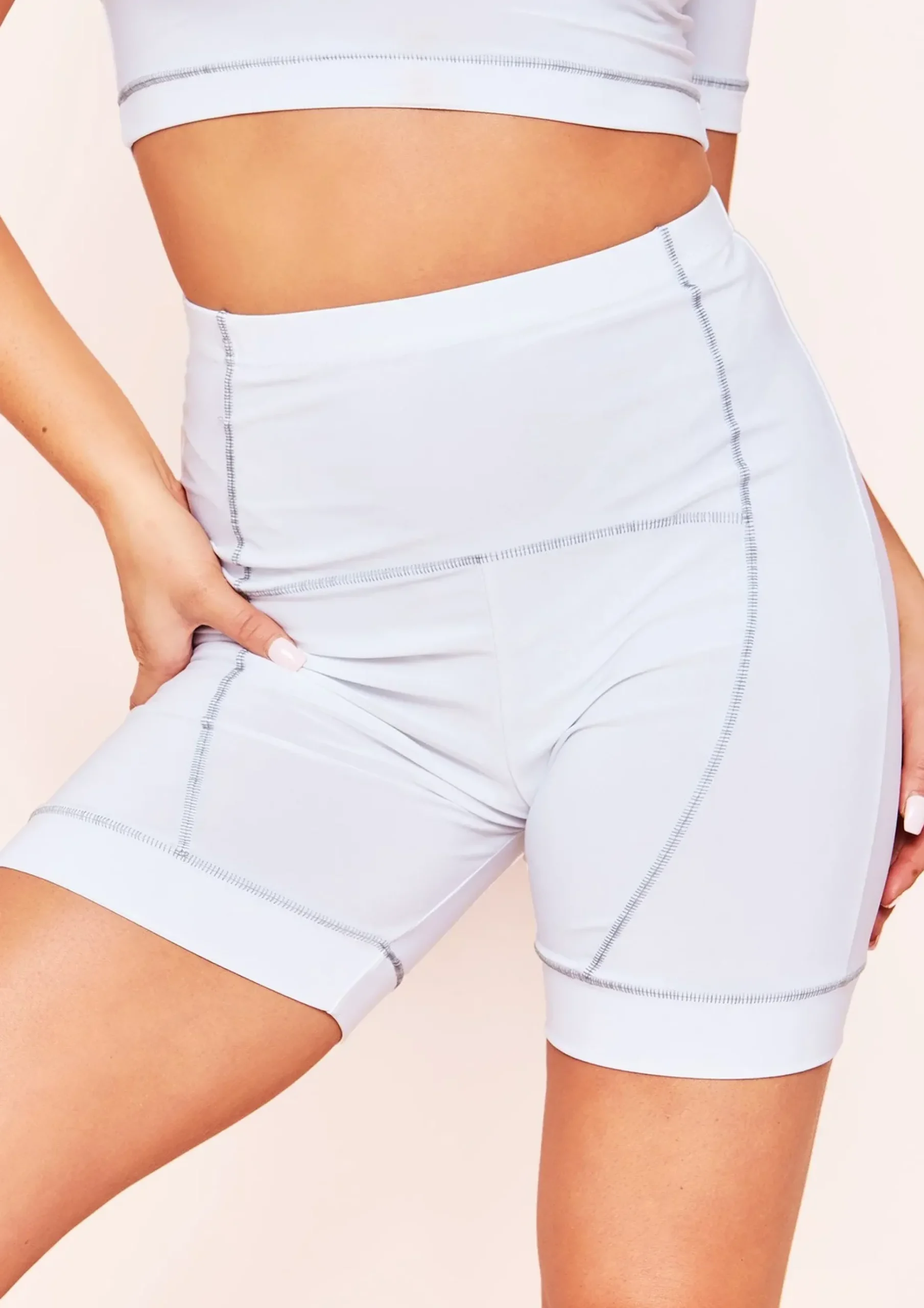 Fashion Maisie White Contrast Stitch Soft Touch Cycle Shorts Women Shorts
